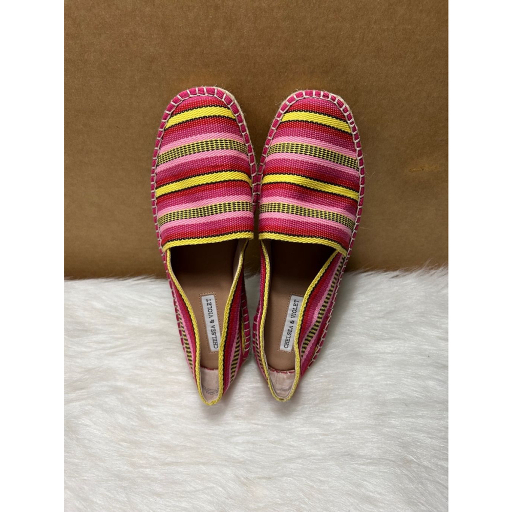 Chelsea & Violet Mimi Printed Slip On Espadrilles, Pink, red and yellow striped.